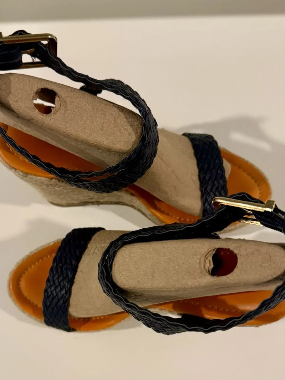 Steve Madden Navy Braided Leather Espadrille Wedge Sandals